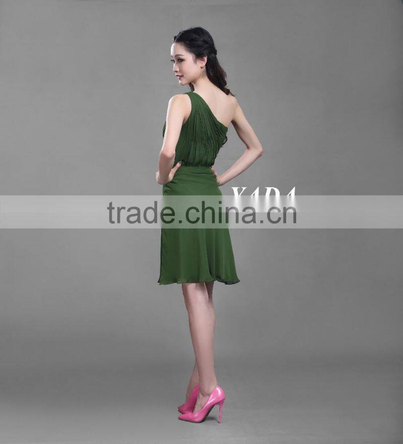 Green color anti-Wrinkle elegant chiffon party cocktail dress