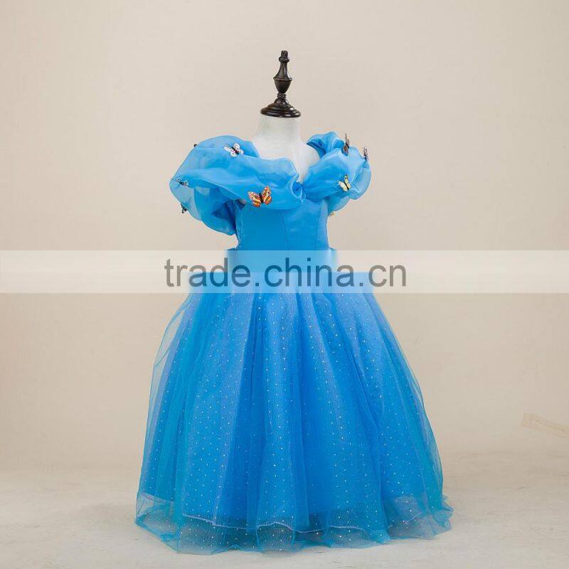 2016 wholesale princess kids clothes girl dress with butterfly for special Occasion