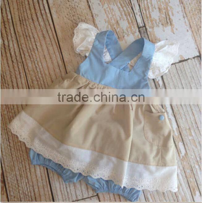 European Design Kids Girls Clothing Sets Wholesale Baby Girl Ruffle Lace Top Plain White Bloomer Boutique Set