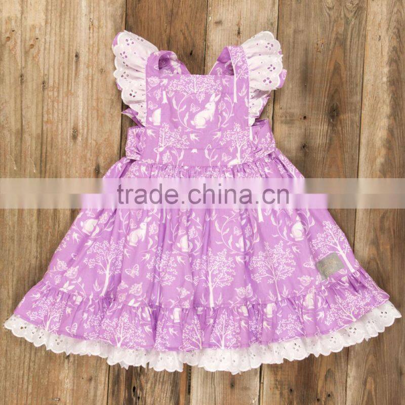 Little Girls Easter Bunny Purple Vintage Style Pinafore Lace Twril Holiday Dress