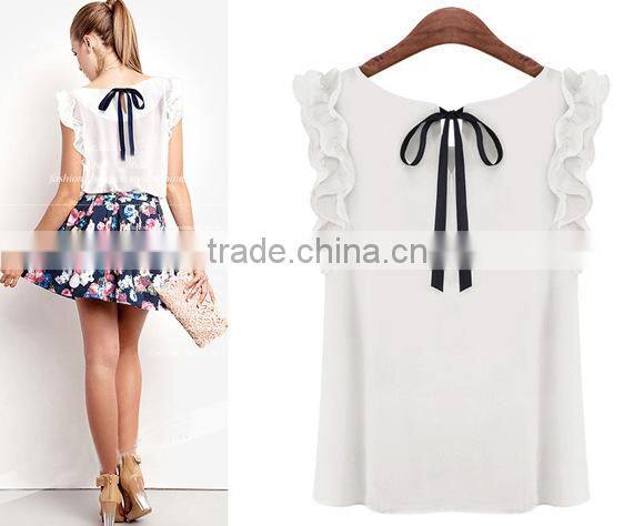 Manufacture Woman Chiffon polyester Blouse shirts Sleeveles Sexy Casual Tops Clothings