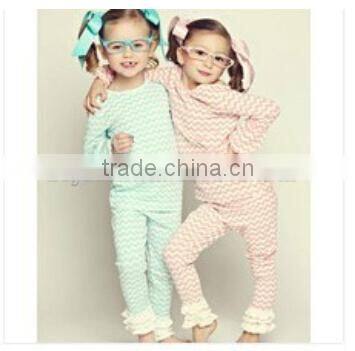 2015 Fashion baby winter fall chevron pajamas outfits ruffles clothing set gigle moon remake sets