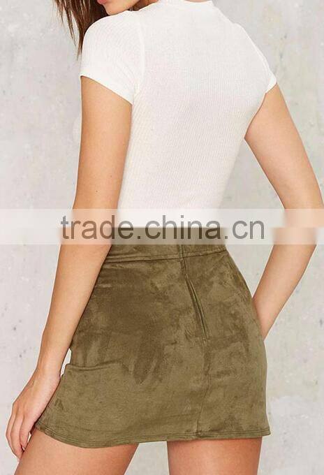 Runwaylover EY2201D New Style 2017 Women Fashion High Waist Suede Skirt