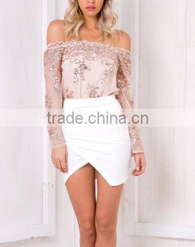 Runwaylover 116 New Design 2017 Ladies Sexy Off-Shoulder Sequins Embroidery Bodysuits