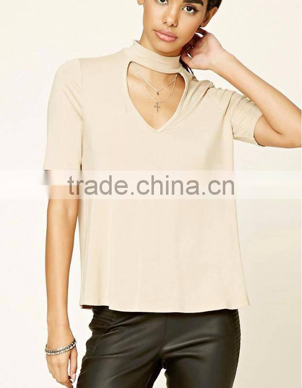 hollow out casual linen plain tops