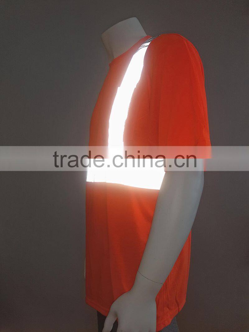 Manufacturer mens high visibility orange short sleeve chest pocket reflective safety T-shirt