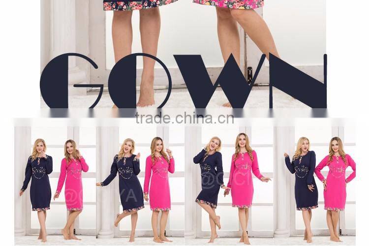 NEW DESIGN WINTER LADY'S NIGHTGOWNS PLUS SIZE THICK O-NECK WITH BOTTON COTTON GOWNS