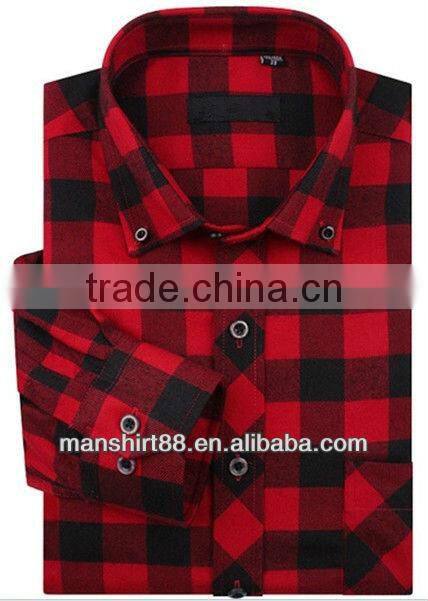 2016 Elegant fancy style 100%Cotton Single velvet Checked thickening Shirt for men
