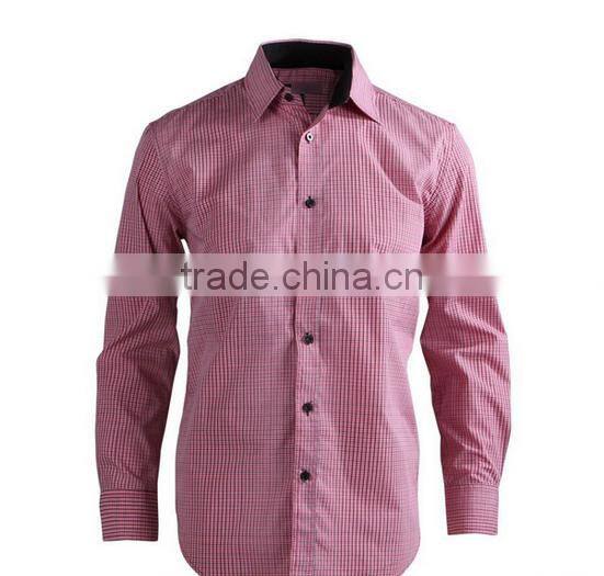 High quality customise red color small check men,s dress busniess shirt with logo