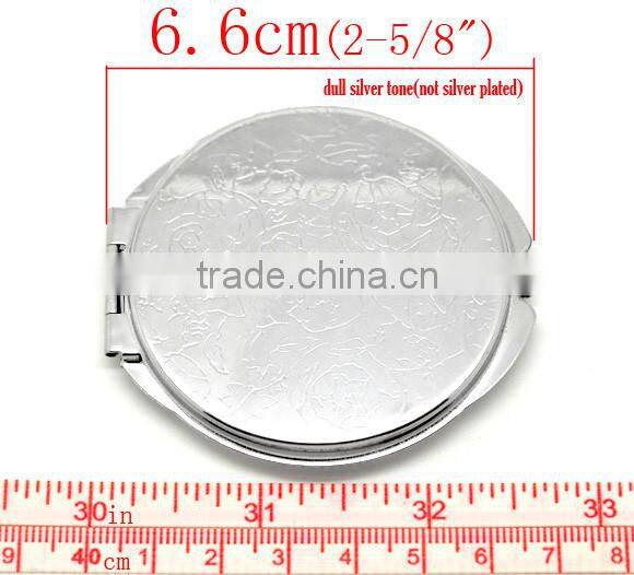 Wholesale Silver Tone Carved Make Up Compact Mirror