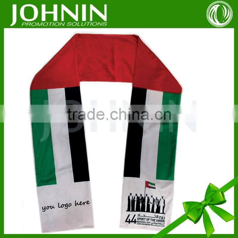 Short production time sublimation printing national Day promotional products 2016 U.A.E poly fleece scarf