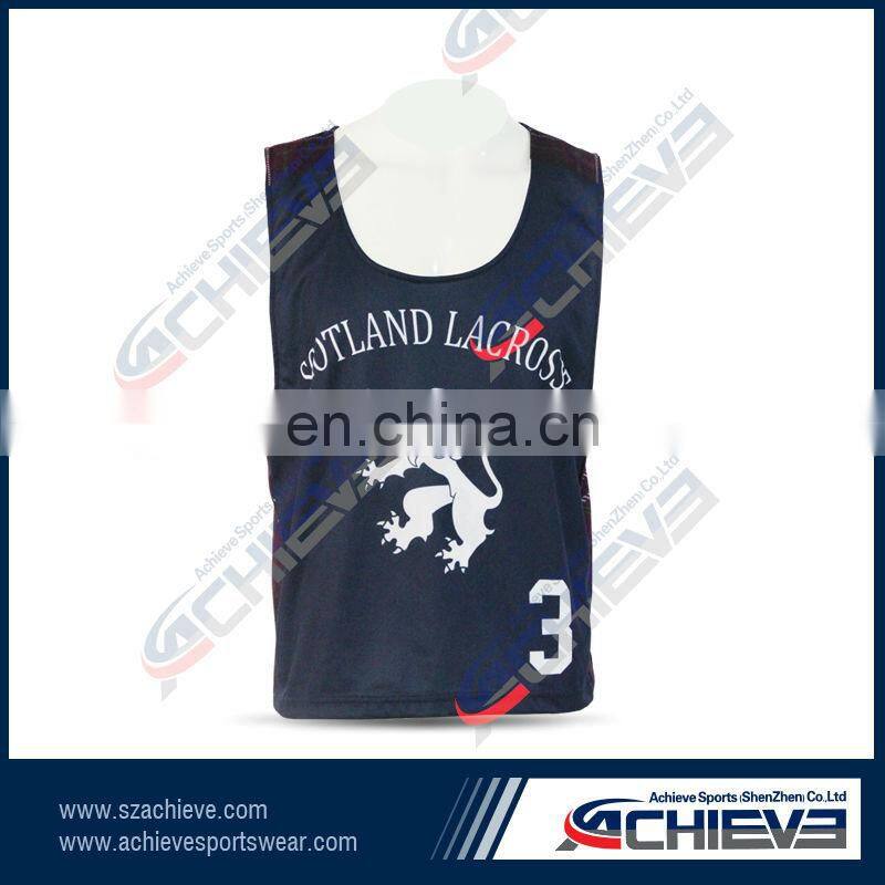 Warrior lacrosse team lacrosse pinnies/jerseys sublimation reversible lacrosse pinnies/jerseys 100% polyester lacrosse uniform