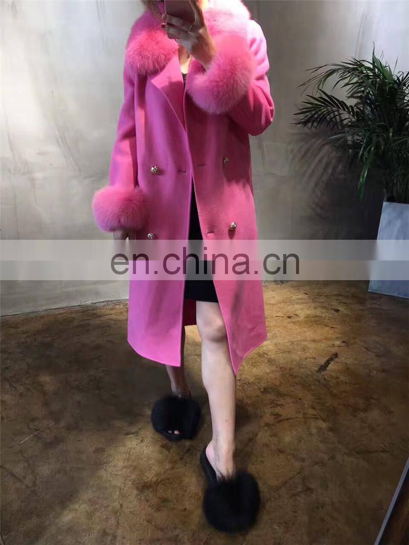 Ladies Winter Coats High Quality New Fashion Style Real Fox Fur Collar Women Wool Cashmere Coat