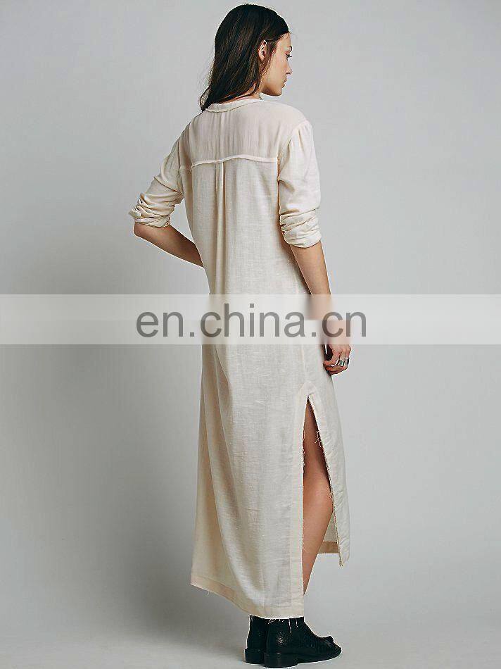 High quality Muslim woman wear, high low cotton long sleeve dress design