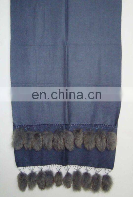 Silk pashmina shawls with genuine Fur Tail