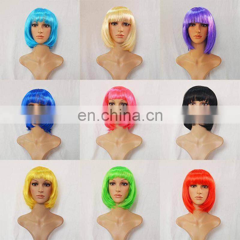 MCW-0427 Party Masquerade synthetic short women Hot curly yellow blue pink wig