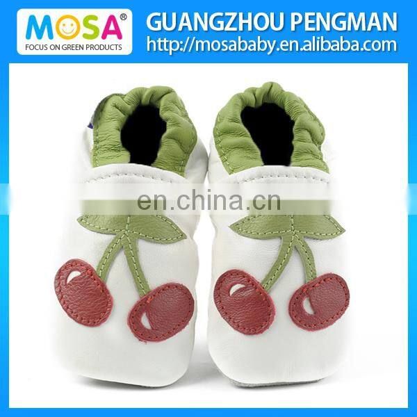 Toddler Girl Soft Sole Genuine Leather White Shoes Cherry Pattern Size 0-4 Years