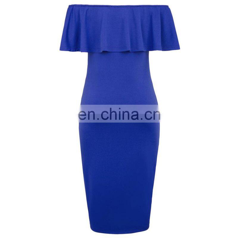 Grace Karin Sexy Women's Off Shoulder Hips-Wrapped Blue Maternity Bodycon Pencil Dress CL010625-2