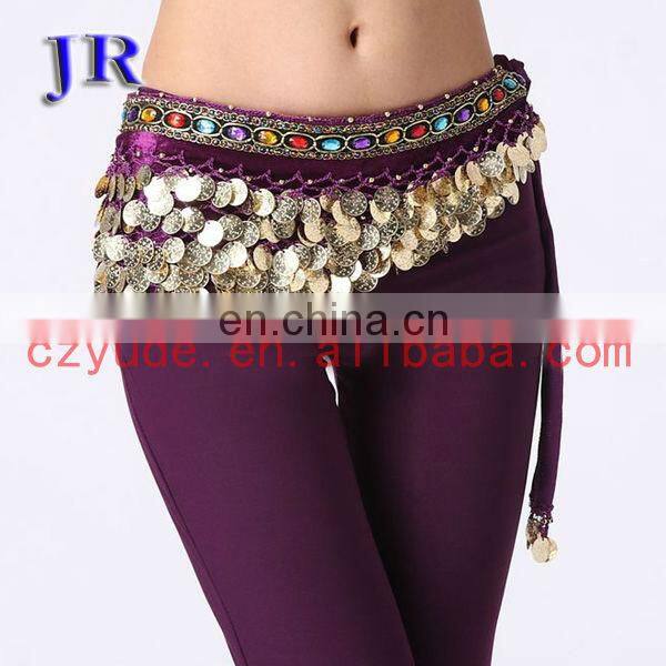 Velvet gold coins wholesale belly dance hip scarves for ladies Y-2026#