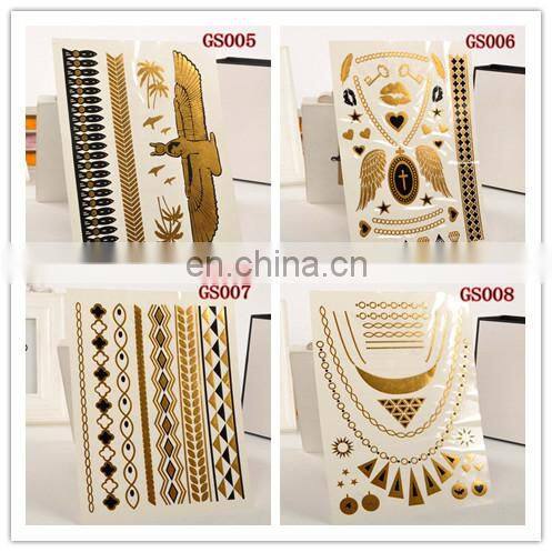 Wholesale Newest Design Tattoo Sticker Metallic Sexy Ladies Makeup& Henna Small Order Cheap Tattoo Stickers Paper Gold Silver
