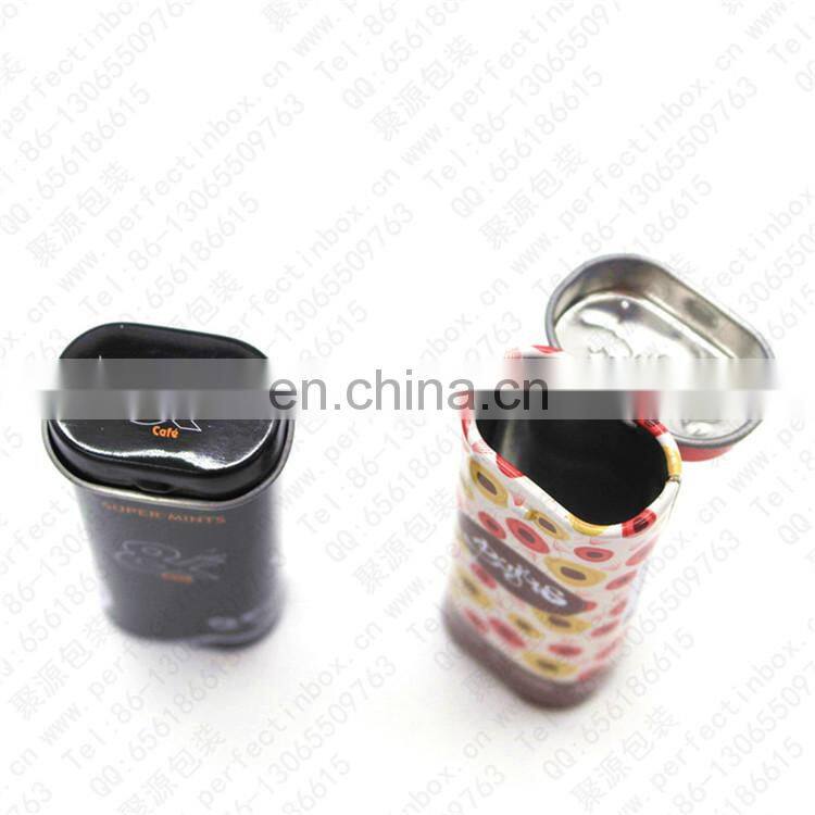 High quality small mint metal tin box can for candy packaging with hinged lid wholesale