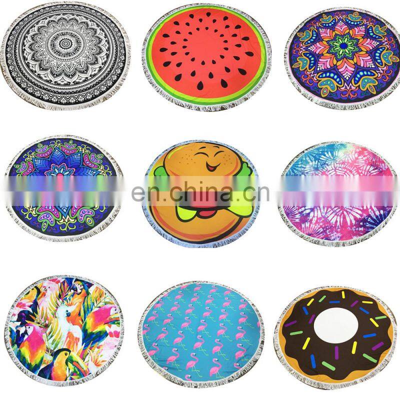New arrival multi pattern color digital printed custom circle microfiber towels turkish round beach towel with tassels