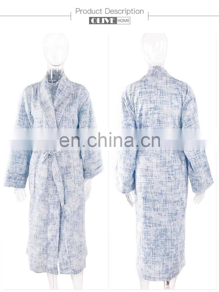 Competitive Price Blue 100 Cotton Unisex Space Dyed Printed Waffle Bathrobe