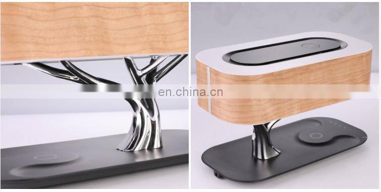 MESUN tree lamp Wooden bedroom Desk Touch dimming Led Wireless Phone Charger Night Lamp With Blue Speaker