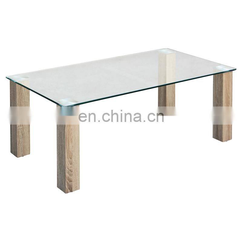 Tempered Glass Table Top Match Wooden Leg For Dining Table for 6 seater