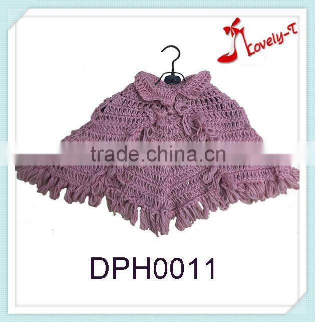 New design children princess style knitted girls cloak poncho sweater with collar and tasseles