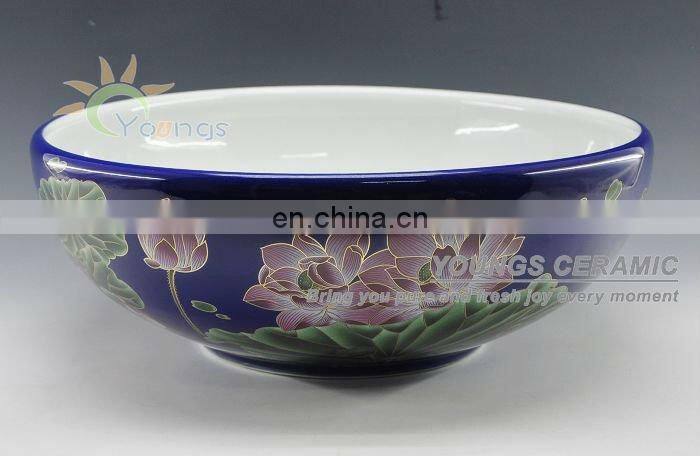 Art Chinese Hand Painted Fish Lotus Porcelain Bathroom Wash Basin For Hotel /Bar