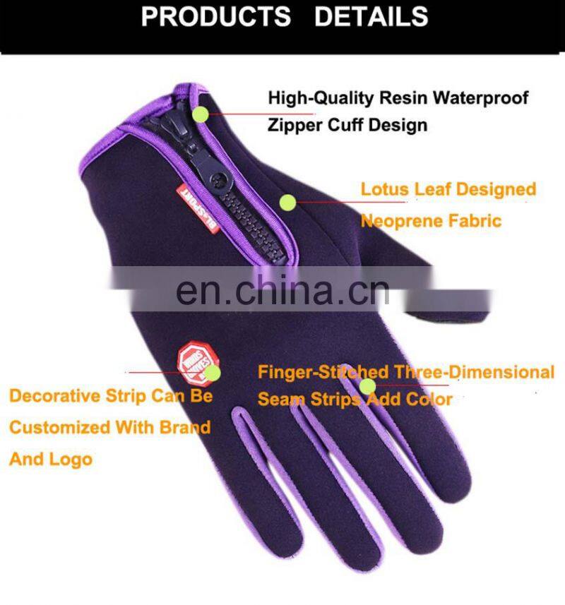Wholesale Waterproof purple neoprene fabric with touchscreen fingers outdoor sport diving protective glove