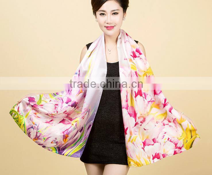 2015 latest custom women printed Silk satin Scarf