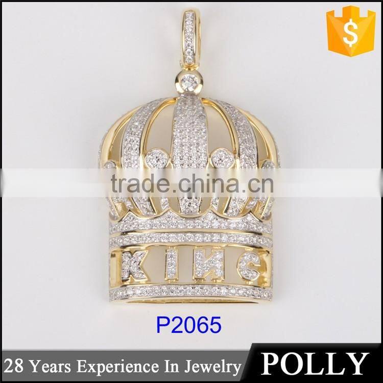 China jewelry factory suply men's crown pendant 925 Sterling Silver White Diamond pendant
