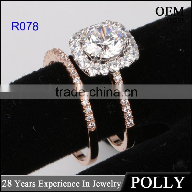 2016 hot sales rose14K solid gold jewelry ladies rings set AAAAA CZ