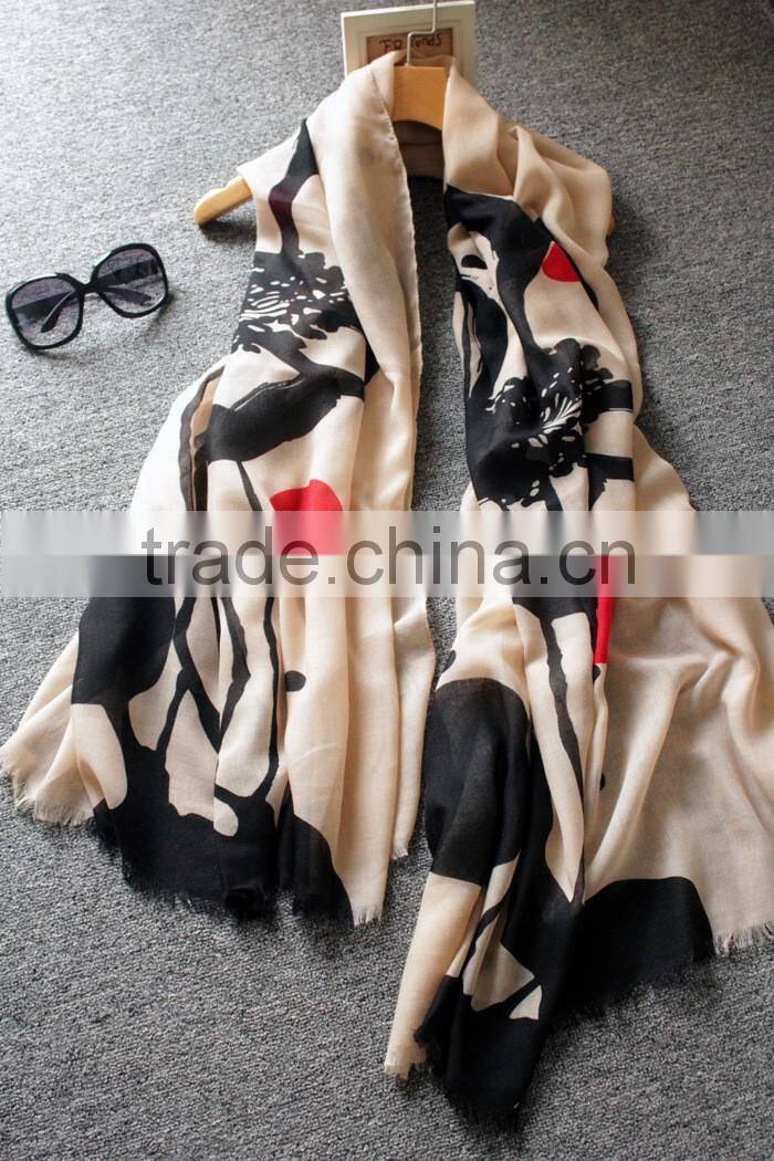 Painting Lotus Print Tassel Brim 2016 Spring Summer Women Hijab