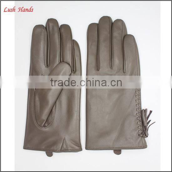 Grey sheep leather touch screen women leather gloves tasseled gloves fashion elements