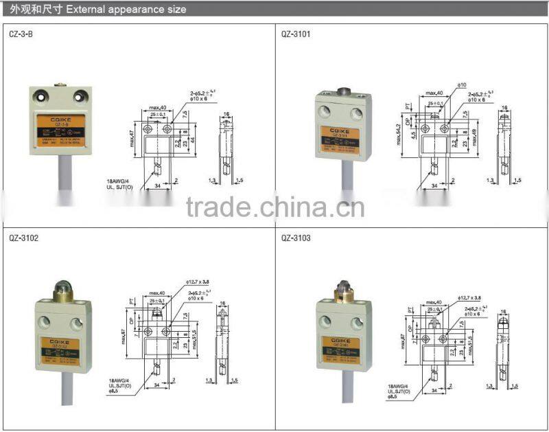 High mechanical strength QZ-3 waterproof limit switch