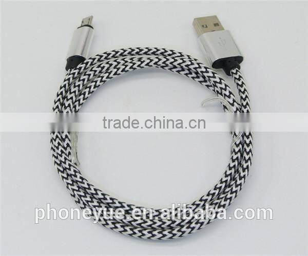 metal alloy super flexible nylon braided micro usb data cable for tablet pc