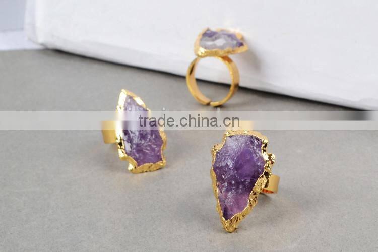 Natural rough stone arrowhead amethyst ring