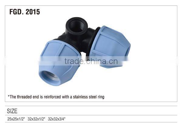 2014 90 ELBOW WITH LATERAL THREADED FEMALE TAKE OFF PP COMPRESSION FITTINGS