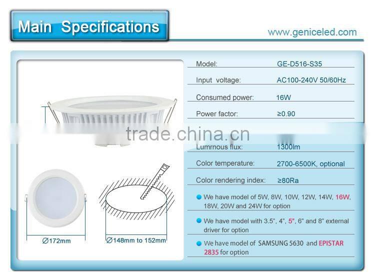 Good design white round down light LED light 5 inch 16w best for home