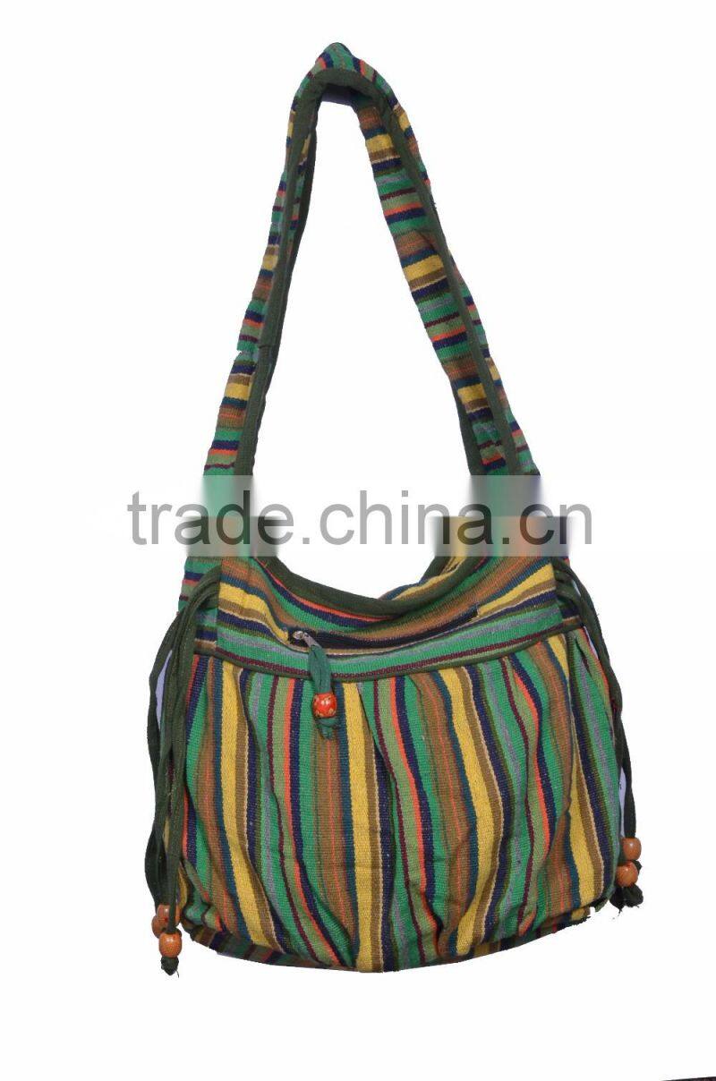 Cotton Canvas Fabric Patch Bag with bead