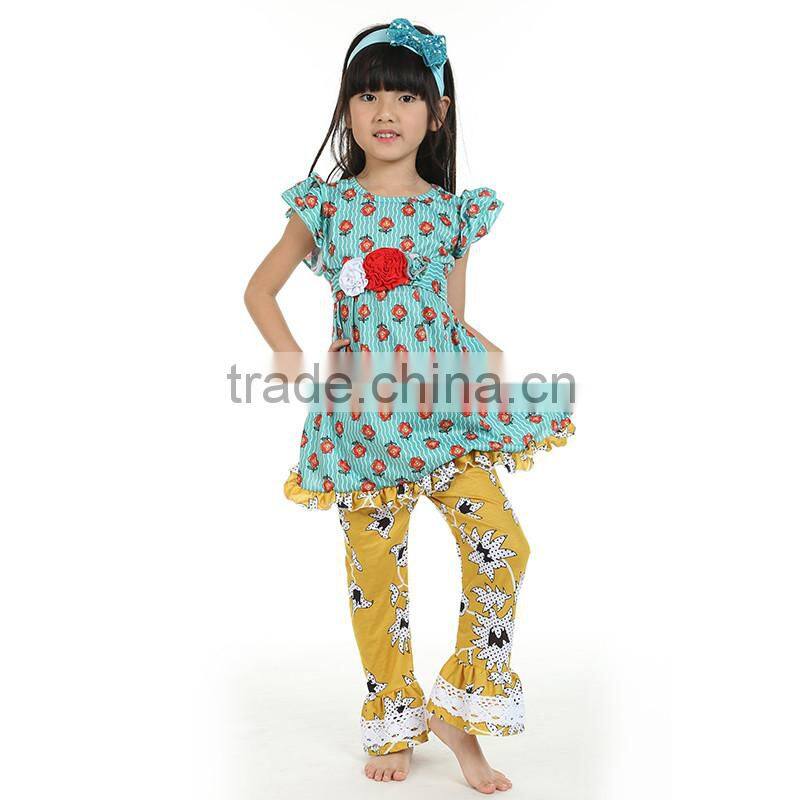 wholesale boutique cute baby top long-sleeve with ruffle & stripe pant Spring Fall clothing set