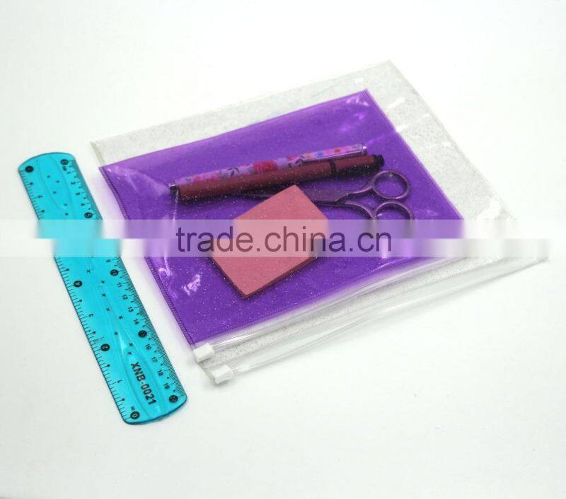 Glitter transparent plastic PVC pencil case with zipper