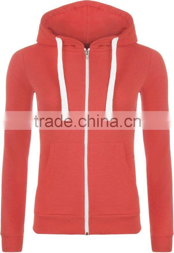 65%Cotton 35%Polyester casual women plain dyed long sleeve zip custom different kinds of hoodies