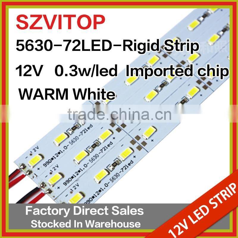 SV Dc 12V LED STRIP Super Bright 5630 72LEDs Rigid Strip warm white Light Non-waterproof 12mm Width PCB 40-50LM Imported chip