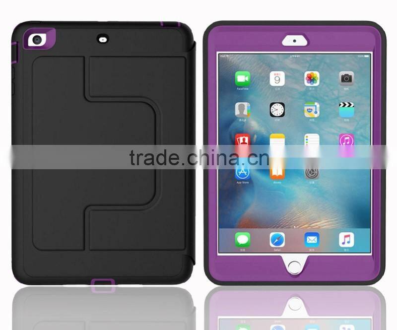 For iPad mini 4 shockproof rubber rotated foldable stand folio cover case