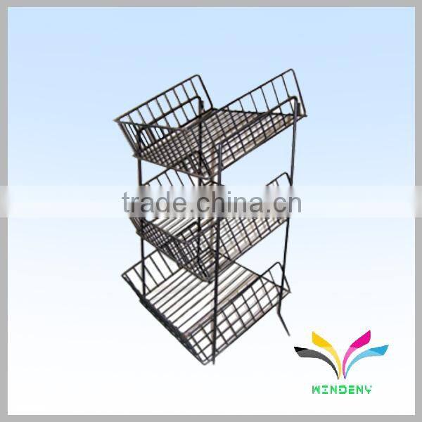 Drawer style white 3 tiers metal wire display fruit shelf with sign holder