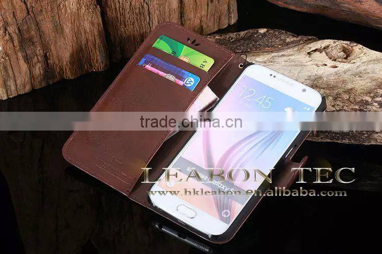 2015 new high quality retro leather case, for samsung galaxy s6 edge wallet case
